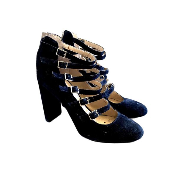 Vince Camuto Dalison Strappy Mary Jane‎ Heels Black Suede Witchy Goth Size 8.5 - Picture 1 of 6